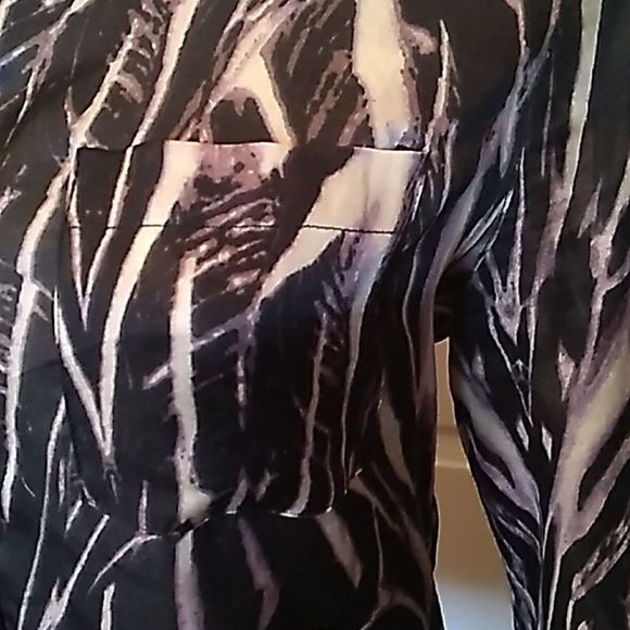 CALVIN KLEIN BLOUSE TOP RUCHED SIDES BUTTON UP SLEEVE ANIMAL PRINT - Picture 6 of 10